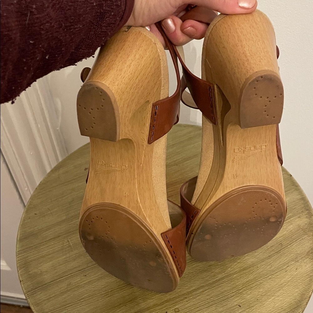 Dansko Tasha Wooden Clog Sandals in Cognac Brown Leather - Picture 6 of 8